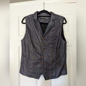 Gray Plaid Vest with Brown Buttons